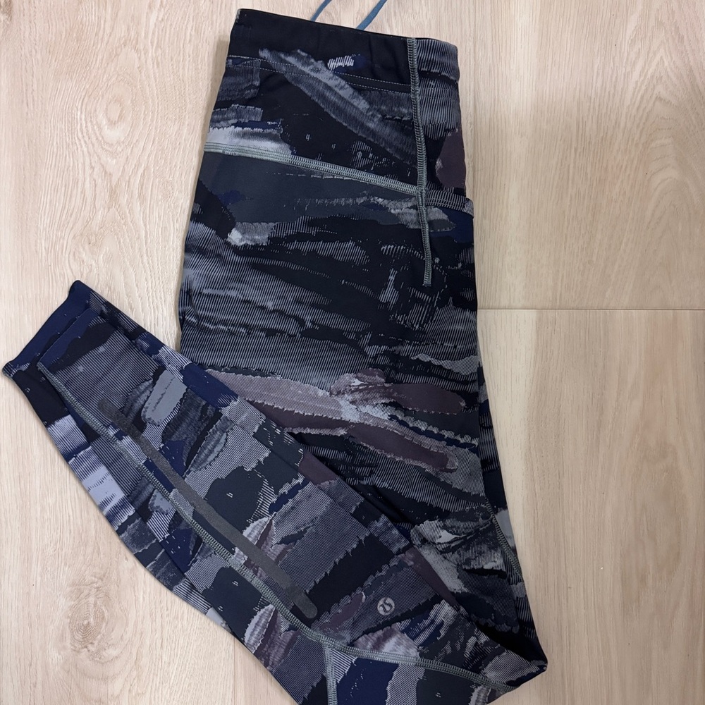 Lululemon Patterned Drawstring Leggings Purple Blue Elastic Waist Size M/L